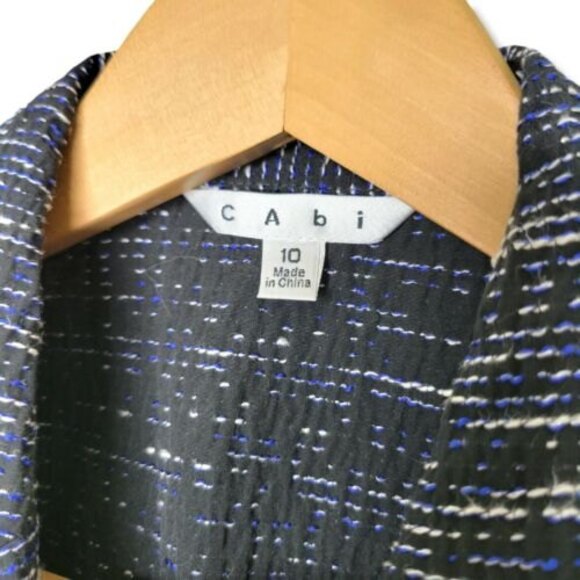 Cabi Blazer Jacket SZ 10 "Mingle" in Black Blue White Tweed Zip Pockets - Picture 2 of 9